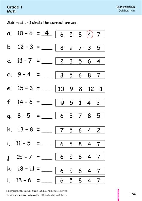 math subtraction worksheets
